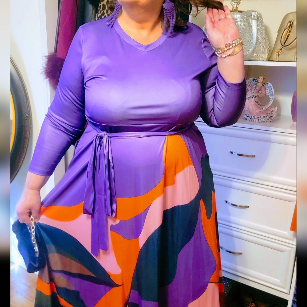 NEW NWT XPluswear Plus Size Purple All Over Print Maxi Dress 3XL